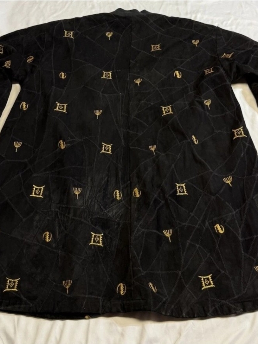 AS HRO Genuine Leather Embroidered Black Jacket Gold Tribal Symbols Womens Small